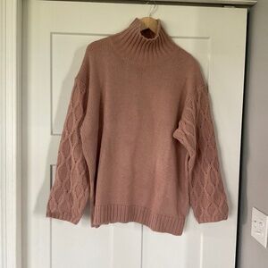 NWT G by Giuliana Turtleneck Sweater Dusty Rose Cable Knit Arms